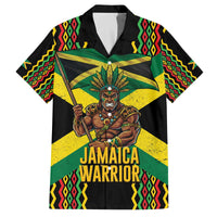 Jamaica Warrior Spirit Family Matching Off The Shoulder Long Sleeve Dress and Hawaiian Shirt Tribal Fighter in Reggae Colors - Wonder Print Shop