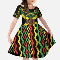 Jamaica Warrior Spirit Family Matching Off Shoulder Maxi Dress and Hawaiian Shirt Tribal Fighter in Reggae Colors - Wonder Print Shop