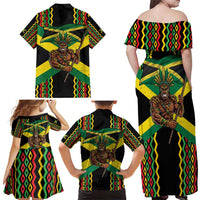 Jamaica Warrior Spirit Family Matching Off Shoulder Maxi Dress and Hawaiian Shirt Tribal Fighter in Reggae Colors - Wonder Print Shop