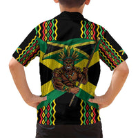 Jamaica Warrior Spirit Family Matching Off Shoulder Short Dress and Hawaiian Shirt Tribal Fighter in Reggae Colors - Wonder Print Shop