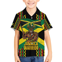 Jamaica Warrior Spirit Family Matching Off Shoulder Short Dress and Hawaiian Shirt Tribal Fighter in Reggae Colors - Wonder Print Shop