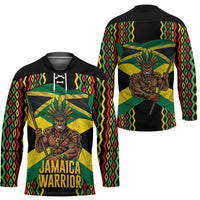Jamaica Warrior Spirit Hockey Jersey Tribal Fighter in Reggae Colors - Wonder Print Shop