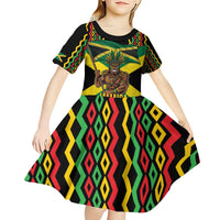 Jamaica Warrior Spirit Kid Short Sleeve Dress Tribal Fighter in Reggae Colors - Wonder Print Shop
