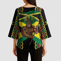 Jamaica Warrior Spirit Kimono Sleeve Blouse Tribal Fighter in Reggae Colors - Wonder Print Shop