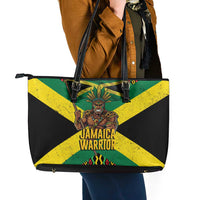 Jamaica Warrior Spirit Leather Tote Bag Tribal Fighter in Reggae Colors - Wonder Print Shop