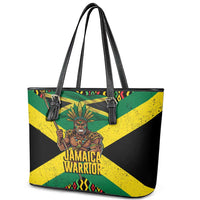 Jamaica Warrior Spirit Leather Tote Bag Tribal Fighter in Reggae Colors - Wonder Print Shop