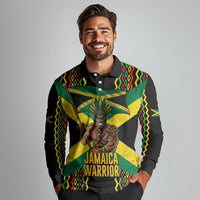 Jamaica Warrior Spirit Long Sleeve Polo Shirt Tribal Fighter in Reggae Colors - Wonder Print Shop