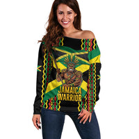 Jamaica Warrior Spirit Off Shoulder Sweater Tribal Fighter in Reggae Colors - Wonder Print Shop
