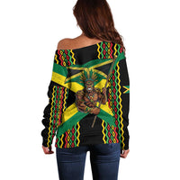 Jamaica Warrior Spirit Off Shoulder Sweater Tribal Fighter in Reggae Colors - Wonder Print Shop