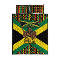 Jamaica Warrior Spirit Quilt Bed Set Tribal Fighter in Reggae Colors - Wonder Print Shop