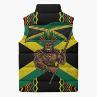 Jamaica Warrior Spirit Sleeveless Puffer Jacket Tribal Fighter in Reggae Colors - Wonder Print Shop