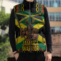 Jamaica Warrior Spirit Sleeveless Puffer Jacket Tribal Fighter in Reggae Colors - Wonder Print Shop