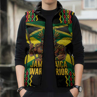 Jamaica Warrior Spirit Sleeveless Puffer Jacket Tribal Fighter in Reggae Colors - Wonder Print Shop