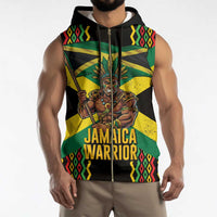 Jamaica Warrior Spirit Sleeveless Zip Hoodie Tribal Fighter in Reggae Colors - Wonder Print Shop