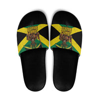 Jamaica Warrior Spirit Slide Sandals Tribal Fighter in Reggae Colors - Wonder Print Shop
