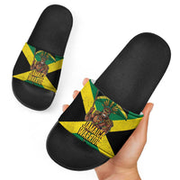 Jamaica Warrior Spirit Slide Sandals Tribal Fighter in Reggae Colors - Wonder Print Shop