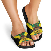 Jamaica Warrior Spirit Slide Sandals Tribal Fighter in Reggae Colors - Wonder Print Shop