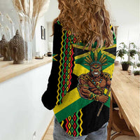 Jamaica Warrior Spirit Women Casual Shirt Tribal Fighter in Reggae Colors - Wonder Print Shop