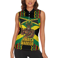 Jamaica Warrior Spirit Women Sleeveless Polo Shirt Tribal Fighter in Reggae Colors - Wonder Print Shop