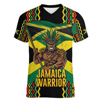 Jamaica Warrior Spirit Women V-Neck T-Shirt Tribal Fighter in Reggae Colors - Wonder Print Shop