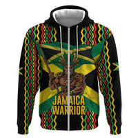 Jamaica Warrior Spirit Zip Hoodie Tribal Fighter in Reggae Colors - Wonder Print Shop