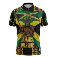 Jamaica Warrior Spirit Zipper Polo Shirt Tribal Fighter in Reggae Colors - Wonder Print Shop