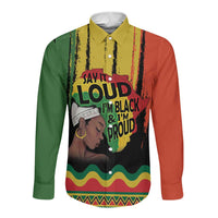 Black History Dreadlocks Map Long Sleeve Button Shirt Say It Loud I’m Black and I’m Proud - Wonder Print Shop