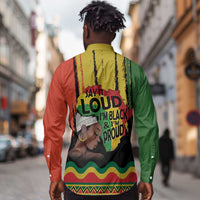 Black History Dreadlocks Map Long Sleeve Button Shirt Say It Loud I’m Black and I’m Proud - Wonder Print Shop