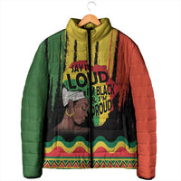 Black History Dreadlocks Map Padded Jacket Say It Loud I’m Black and I’m Proud - Wonder Print Shop