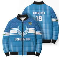 Custom World Football 2026 Uzbekistan Bomber Puffer Jacket Uzbek Ikat Pattern with Humo Bird - Wonder Print Shop