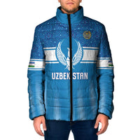 Custom World Football 2026 Uzbekistan Padded Jacket Uzbek Ikat Pattern with Humo Bird - Wonder Print Shop
