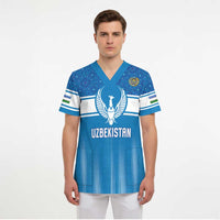 Custom World Football 2026 Uzbekistan Scrub Top Uzbek Ikat Pattern with Humo Bird - Wonder Print Shop