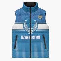 Custom World Football 2026 Uzbekistan Sleeveless Puffer Jacket Uzbek Ikat Pattern with Humo Bird - Wonder Print Shop