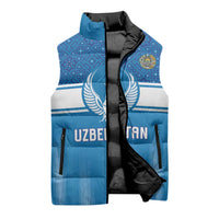 Custom World Football 2026 Uzbekistan Sleeveless Puffer Jacket Uzbek Ikat Pattern with Humo Bird - Wonder Print Shop