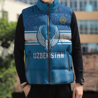 Custom World Football 2026 Uzbekistan Sleeveless Puffer Jacket Uzbek Ikat Pattern with Humo Bird - Wonder Print Shop