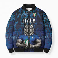 Custom Rugby Italy Bomber Puffer Jacket Azzurri Wolf Mascot Design