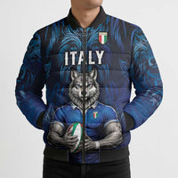 Custom Rugby Italy Bomber Puffer Jacket Azzurri Wolf Mascot Design