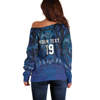 Custom Rugby Italy Off Shoulder Sweater Azzurri Wolf Mascot Design