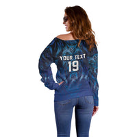Custom Rugby Italy Off Shoulder Sweater Azzurri Wolf Mascot Design
