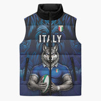 Custom Rugby Italy Sleeveless Puffer Jacket Azzurri Wolf Mascot Design