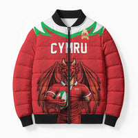 Custom Rugby Wales Bomber Puffer Jacket Y Ddraig Goch Mascot Design
