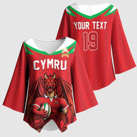 Custom Rugby Wales Kimono Sleeve Blouse Y Ddraig Goch Mascot Design