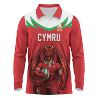 Custom Rugby Wales Long Sleeve Polo Shirt Y Ddraig Goch Mascot Design