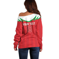 Custom Rugby Wales Off Shoulder Sweater Y Ddraig Goch Mascot Design