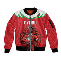 Custom Rugby Wales Sleeve Zip Bomber Jacket Y Ddraig Goch Mascot Design