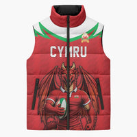 Custom Rugby Wales Sleeveless Puffer Jacket Y Ddraig Goch Mascot Design