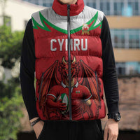 Custom Rugby Wales Sleeveless Puffer Jacket Y Ddraig Goch Mascot Design