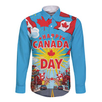 Happy Canada Day Long Sleeve Button Shirt True North Strong Free Maple Leaf