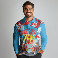 Happy Canada Day Long Sleeve Polo Shirt True North Strong Free Maple Leaf