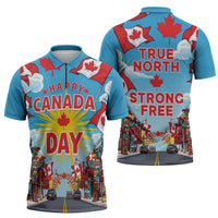 Happy Canada Day Zipper Polo Shirt True North Strong Free Maple Leaf